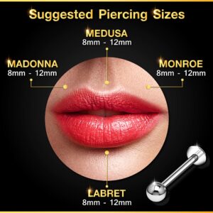 KJM FASHION 4PCS Surgical Steel Labret Lip Rings 16g 1.2mm 7mm 3mm Ball Spiderbite Tragus Cartilage Earrings Monroe Piercing Jewelry 7407