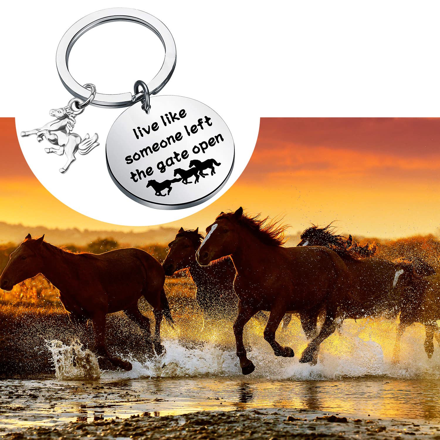 Gzrlyf Live Like Someone Left the Gate Open Horse Keychain Horse Lover Gifts Equestrian Gifts Inspirational Gifts (Horse Keychain)