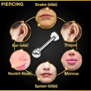 KJM FASHION 4PCS Surgical Steel Labret Lip Rings 16g 1.2mm 7mm 3mm Ball Spiderbite Tragus Cartilage Earrings Monroe Piercing Jewelry 7407