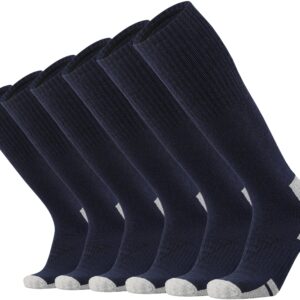 Ortis Cotton Full Cushion Over the Calf Socks OTC Knee High Thick Moisture Wicking Breathable Work Boot Thermal Warm(NavyBLue XL)