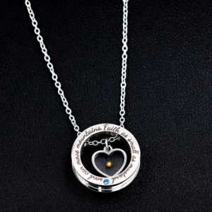 Uloveido Stainless Steel Circle Round Ring Necklace Christian Jewelry Engraved Faith As Small As A Mustard Seed Can Move Mountains Y958 (Heart Seed)