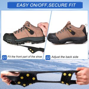 Ice Snow Cleats for Shoes Boots,Walk Traction Cleats Rubber Crampons Anti Slip 10-Stud Winter Ice Cleat Slip-on Stretch Footwear for Women Men Kids