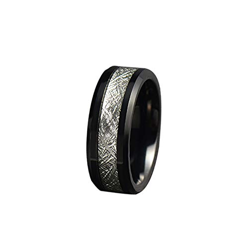 Daesar Tungsten Ring Black Engagement Ring 8MM Meteorite Black Silver Ring Size 7