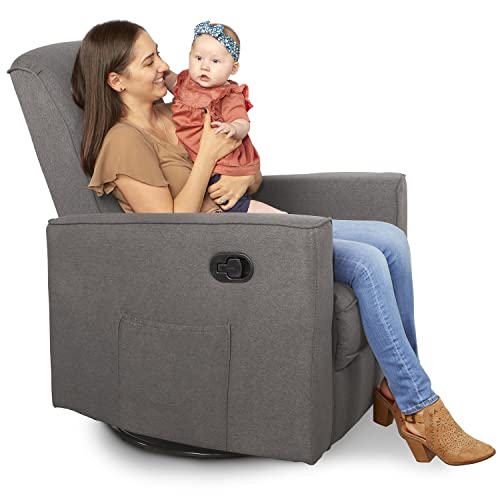 Evolur Raleigh Upholstered Plush Seating Glider Swivel, Recliner, Glider for Nursery in Rustic Grey, Greenguard Gold Certified, Modern Nursery Recliner, Environmentally Conscious Glider