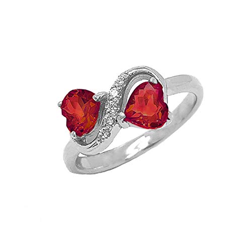 Takar 925 Sterling Silver Double Heart Garnet And Diamond Infinity Ring Birthstone Heart Ring Garnet Jewelry For Women Made In USA