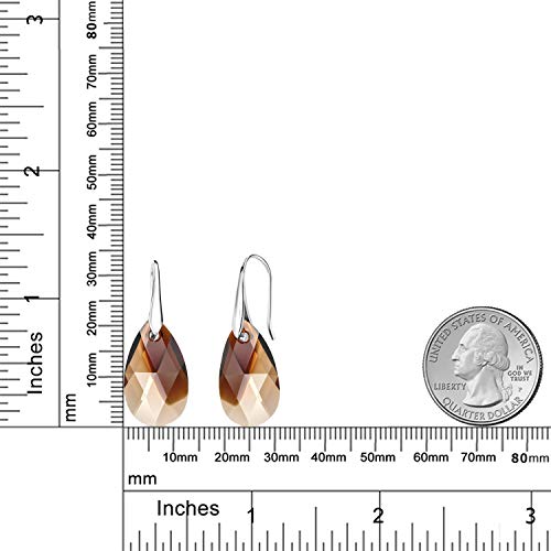 Gem Stone King 925 Sterling Silver Smoky Brown Crystals Teardrop Drop Dangle Hook Earrings For Women