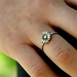 besurjameso retro sunflower ring 925silver delicate sunflower ring bride wedding gifts jewelry，petal ring womens (size 7)