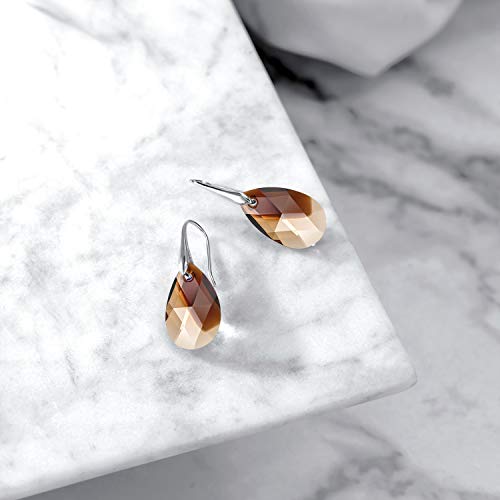 Gem Stone King 925 Sterling Silver Smoky Brown Crystals Teardrop Drop Dangle Hook Earrings For Women