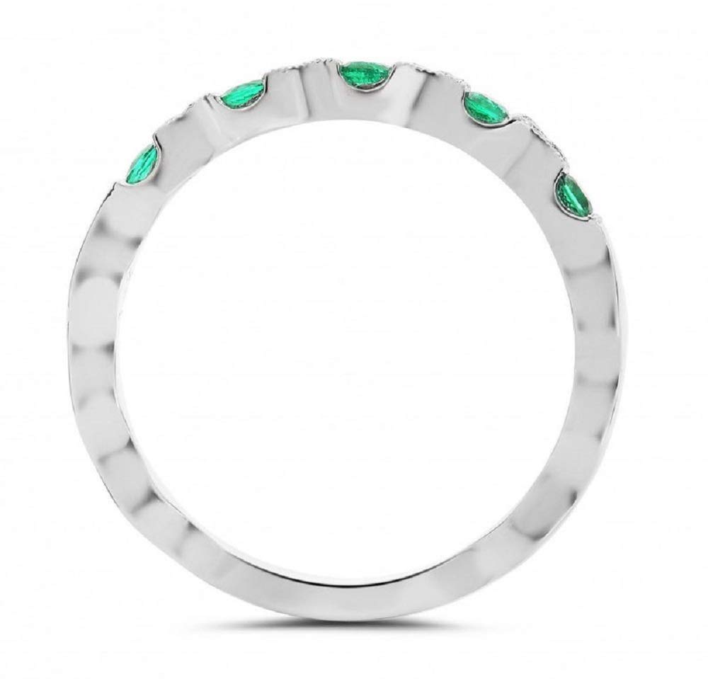 DRISHYA FASHION 2.00Ct Round Cut Emerald Simulated Diamond Wedding Band 14K White Gold Plated 925 Sterling Silver Women's Fashion (10.5)