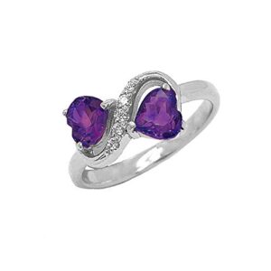 elegant 10k white gold double heart amethyst and diamond infinity ring (size 6.25)