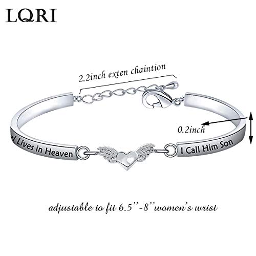 LQRI Memorial Jewelry Loss of Family Member Gift My Guardian Angel Lives in Heaven I Call Him/Her Grandpa Son Grandma Mom Daughter Angel Wing Charm Bracelet In Memory Of Loved One (silver-son)