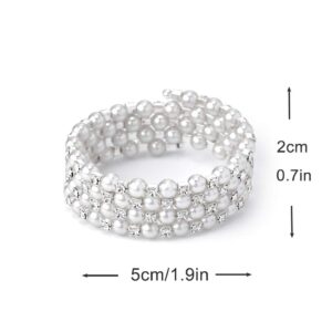 ELABEST Multi Row Pearl Bracelet Stretch Rhinestone Bracelet Bridal Body Jewelry Accessories for Women (style4)