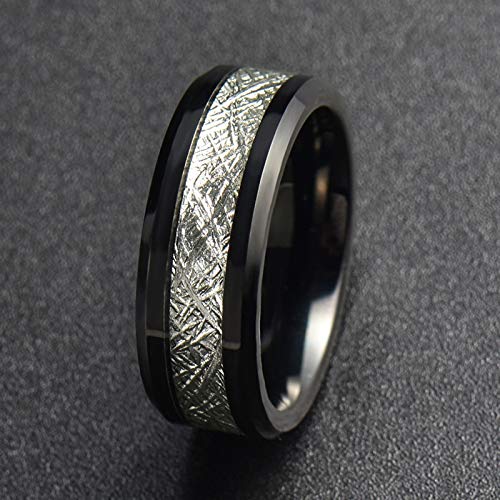 Daesar Tungsten Ring Black Engagement Ring 8MM Meteorite Black Silver Ring Size 7