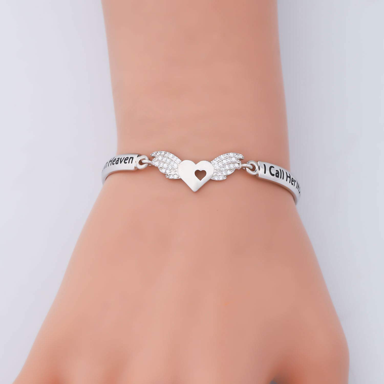 LQRI Memorial Jewelry Loss of Family Member Gift My Guardian Angel Lives in Heaven I Call Him/Her Grandpa Son Grandma Mom Daughter Angel Wing Charm Bracelet In Memory Of Loved One (silver-son)