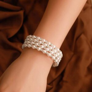 elabest multi row pearl bracelet stretch rhinestone bracelet bridal body jewelry accessories for women (style4)