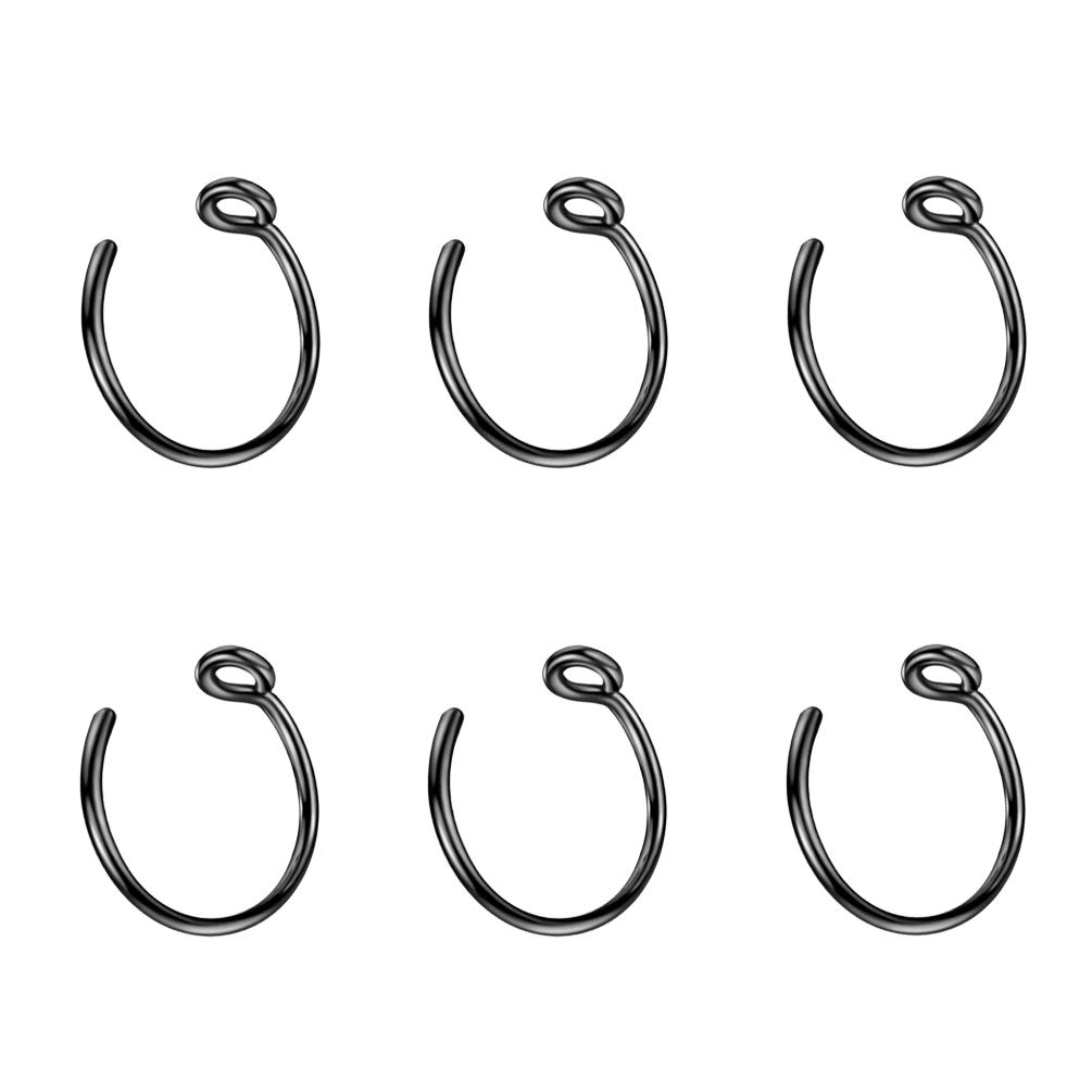 8mm Fake Nose Ring Fake Piercings Non Pierced Nose Rings Hoop Clip On Nose Ring for Women Mens Faux Septum Nose Rings Set Black Non Piercing Jewelry