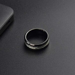 Daesar Tungsten Ring Black Engagement Ring 8MM Meteorite Black Silver Ring Size 7