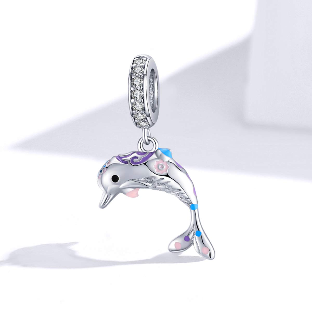 925 Sterling Silver Dolphin Charm Crocodile Charm Unicorn Charm Dog Charm Squirrel Charm Giraffe Charm Rabbit Charm Flamingo Charm for Pandora Charm Bracelet (Dolphin)