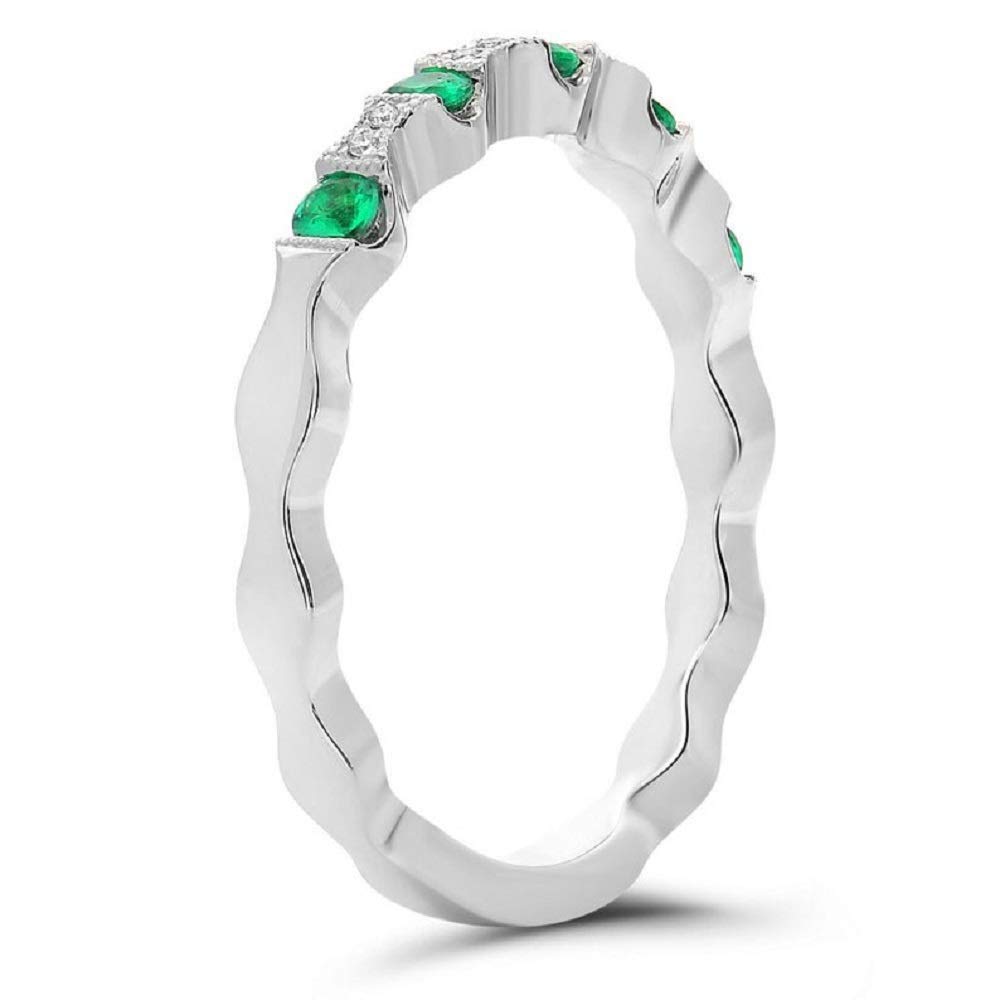 DRISHYA FASHION 2.00Ct Round Cut Emerald Simulated Diamond Wedding Band 14K White Gold Plated 925 Sterling Silver Women's Fashion (10.5)