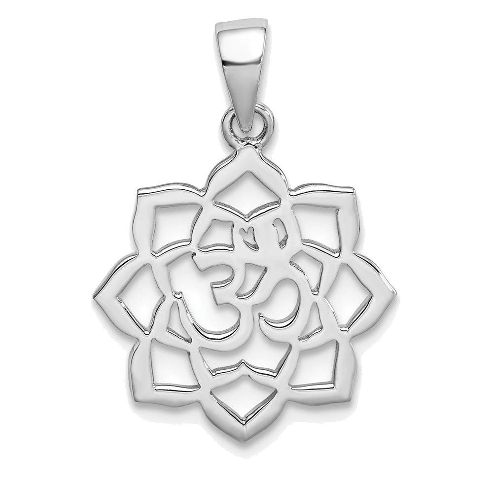 Sterling Silver Rhodium-plated Lotus w/Om Center Pendant