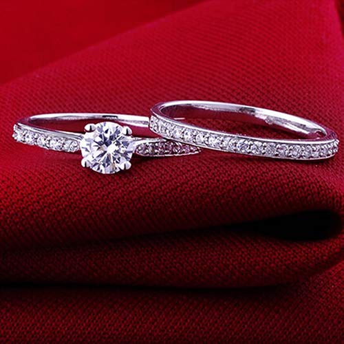 SEniutarm Engagement Love Rings Wedding Bands Engagement Wedding 2Pcs Set Cubic Zirconia 925 Sterling Silver Rings Size 6-10 for Finger Rings DIY Jewelry Gifts - US 8