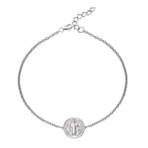 wioy saint benedict medal bracelet 925 sterling silver, san benito medalla bracelet, catholic st benedict jewelry gift for women