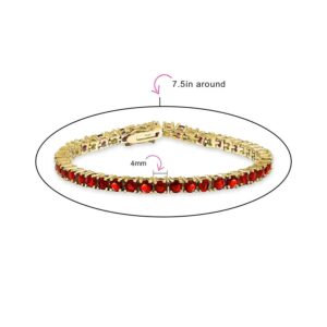 Bling Jewelry Traditional 12CTW Prong Basket Set Solitaire Round Cubic Zirconia Simulated AAA CZ Red Garnet Tennis Bracelet for Women Prom Bridesmaid 14K Gold Plated 7.5 Inch