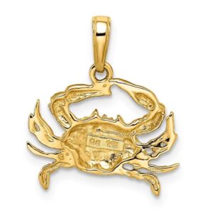 14k Yellow Gold w/Rhodium-Plating Shiny-Cut Blue Crab Pendant