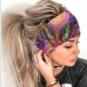 Olbye Wide Boho Headbands Headwrap Butterfly Stretch Button Hair Bands Bandana Yoga Running Athletic Turban Head Bands Head Scarfs Hair Accessories for Women 4Pcs (Boho)