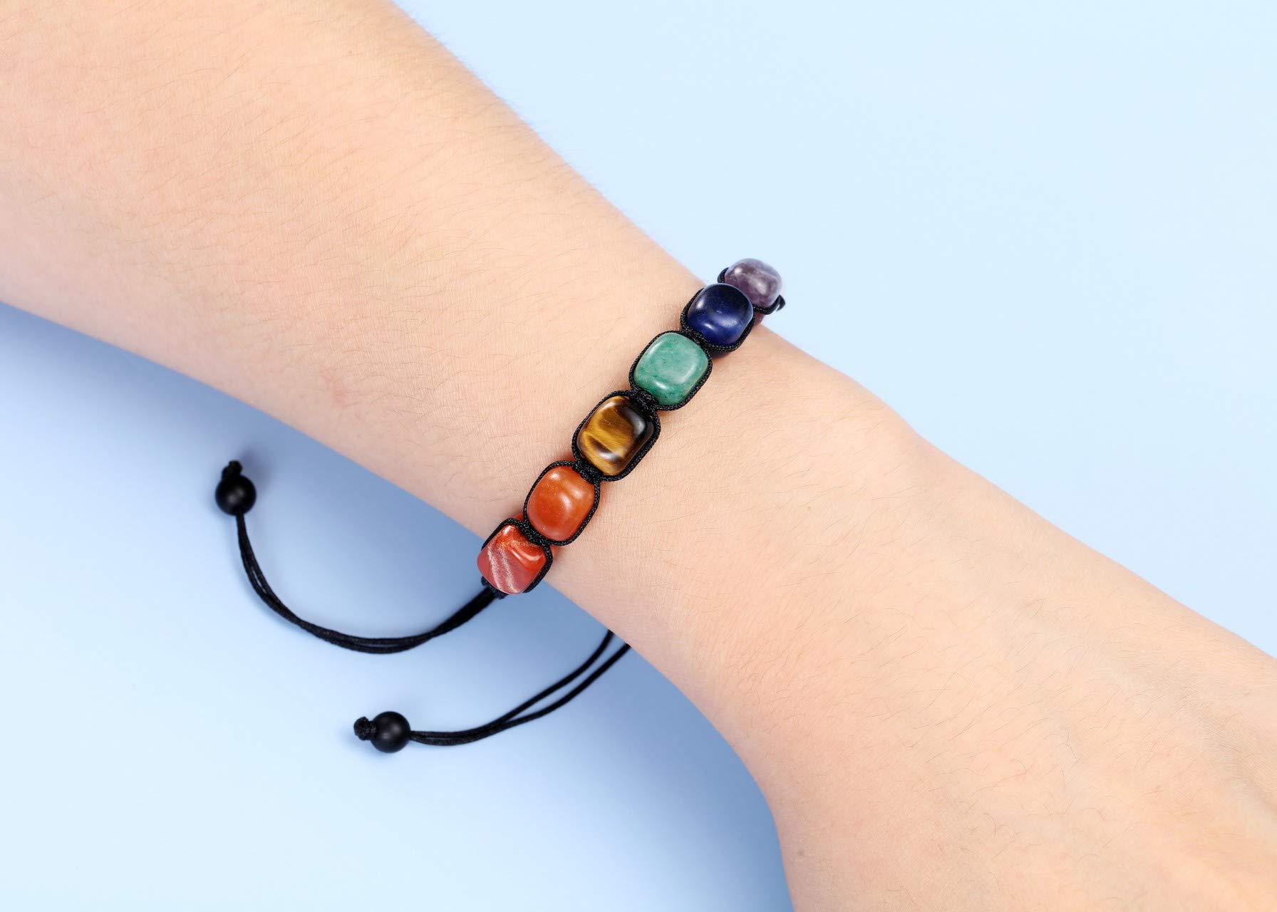 Top Plaza 7 Chakra Stone Yoga Bracelet Reiki Healing Crystal Natural Gemstone Braided Rope Bracelets for Women Men