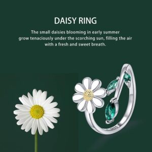 Bolelis 925-Sterling-Silver Sunflower Daisy Ring for Women - Cute Leaf Adjustable You are My Sunshine Ring,Promise Engagement Ring Jewelry for Women Girlfriend (Daisy Ring)