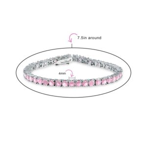 Bling Jewelry 12 CTW Prong Basket Set Solitaire Round Cubic Zirconia Simulated Light Pink Tourmaline AAA CZ Tennis Bracelet for Women Prom Bride Silver Plated