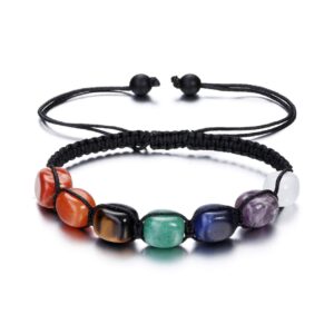 top plaza 7 chakra stone yoga bracelet reiki healing crystal natural gemstone braided rope bracelets for women men