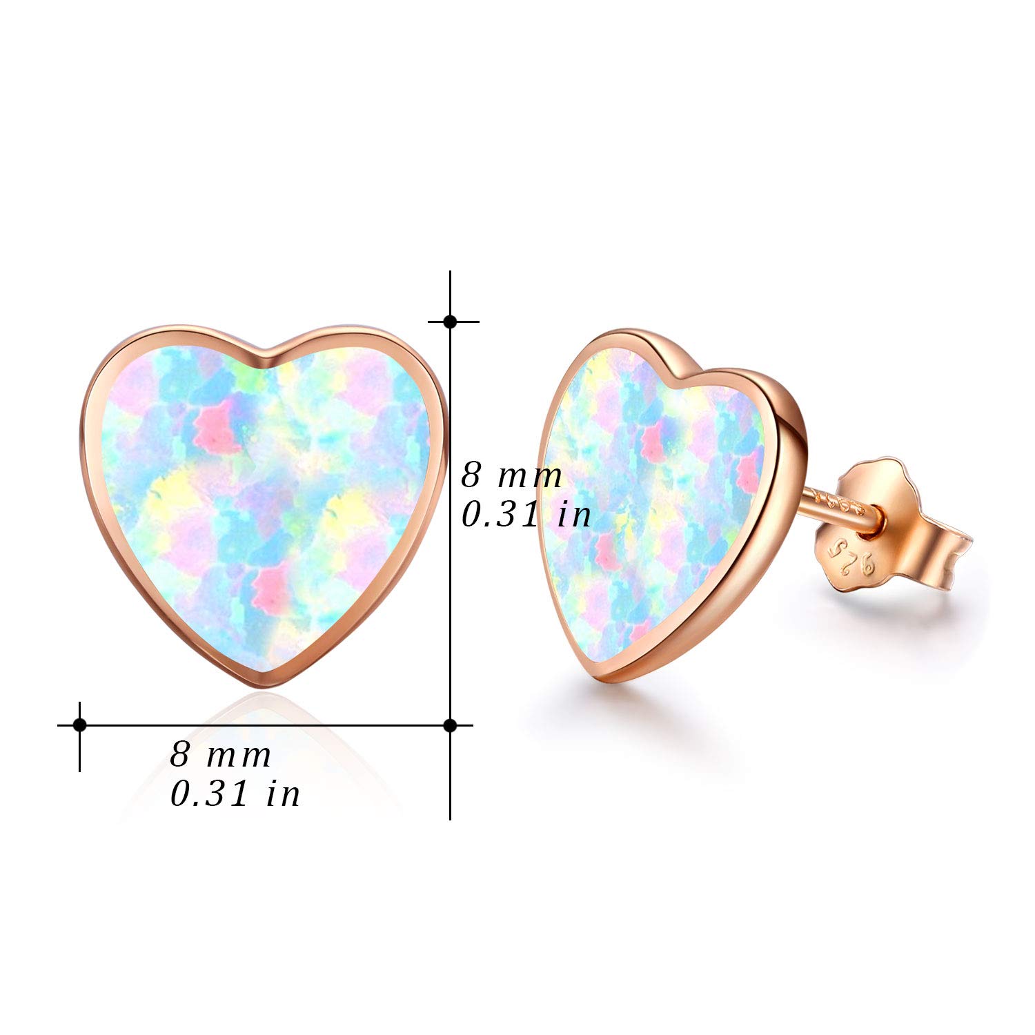 Heart Earrings Opal Stud Earrings Hypoallergenic Sterling Sliver Jewelry Rose Gold Heart for Women Teen with Sensitive Ears Tiny Small Earrings Gifts (Rose Gold)