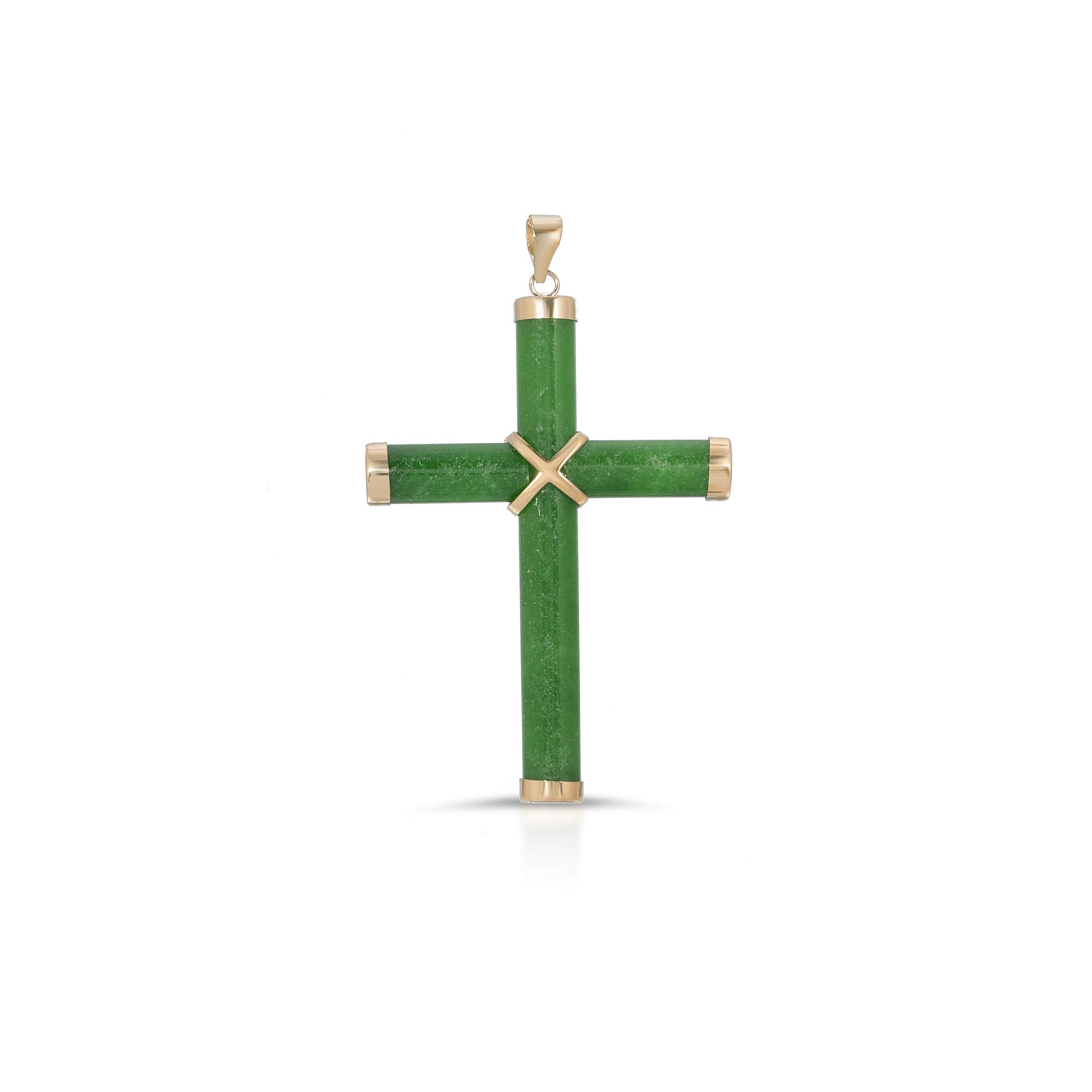 Regalia by Ulti Ramos 14K Yellow Gold Genuine Jade Cross pendant (Dark Green Jade)