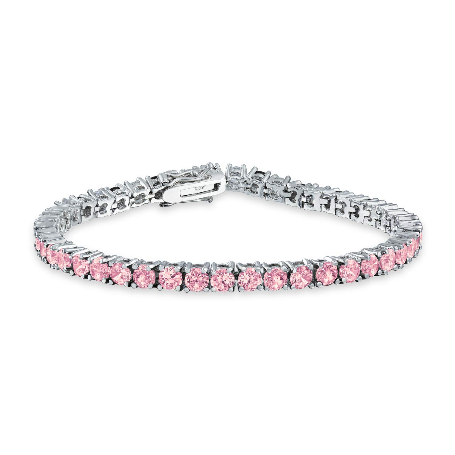 Bling Jewelry 12 CTW Prong Basket Set Solitaire Round Cubic Zirconia Simulated Light Pink Tourmaline AAA CZ Tennis Bracelet for Women Prom Bride Silver Plated