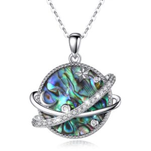 infuseu abalone moon star necklace sterling silver pendant women space planet celestial jewelry for teen teenager universe galaxy cute graduation gifts astronomy lovers