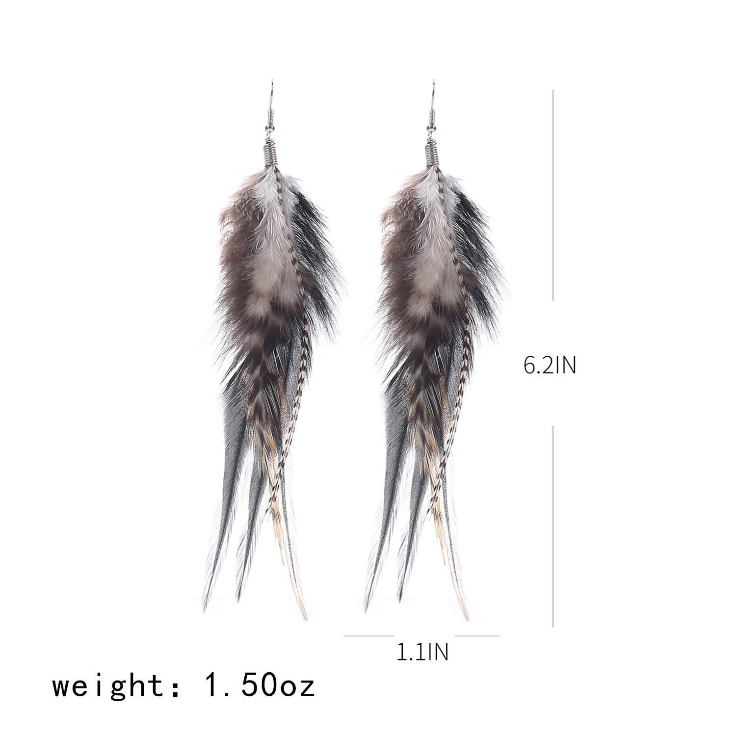 lureme Bohemian Multicolor Pheasant Feathers Dangle Earrings Handmade Natural Feather Earrings (er006314-6)