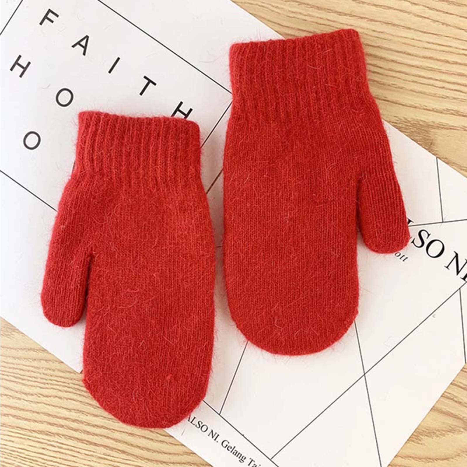 Chickle Adult Kids Winter Warm Thick Knitted Mitten Cashmere Mitten Red Large