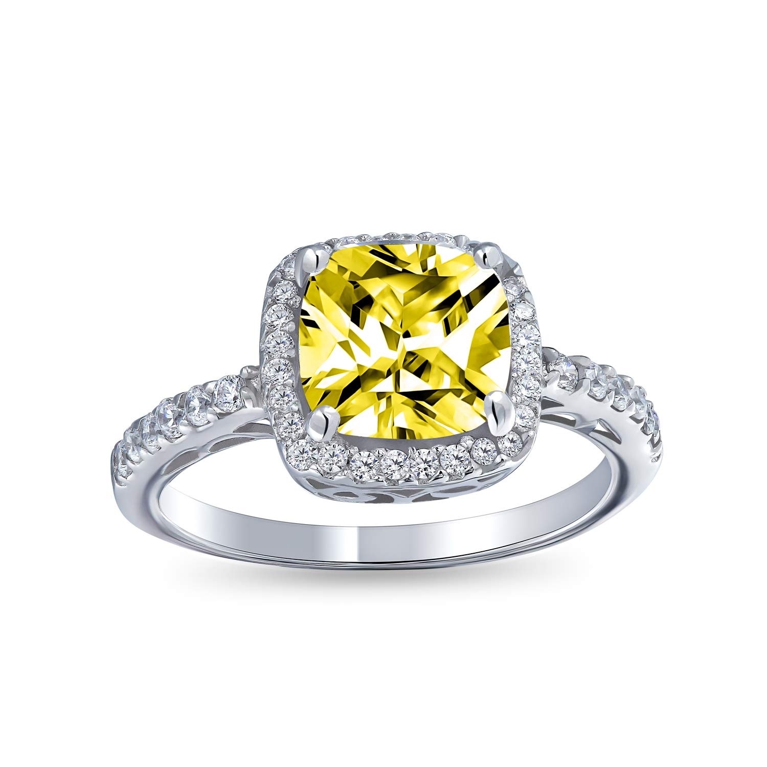 3CT AAA CZ Canary Yellow Cubic Zirconia Halo Solitaire Square Radiant Cushion Cut Engagement Ring For Women .925 Sterling Silver 1MM Thin Band