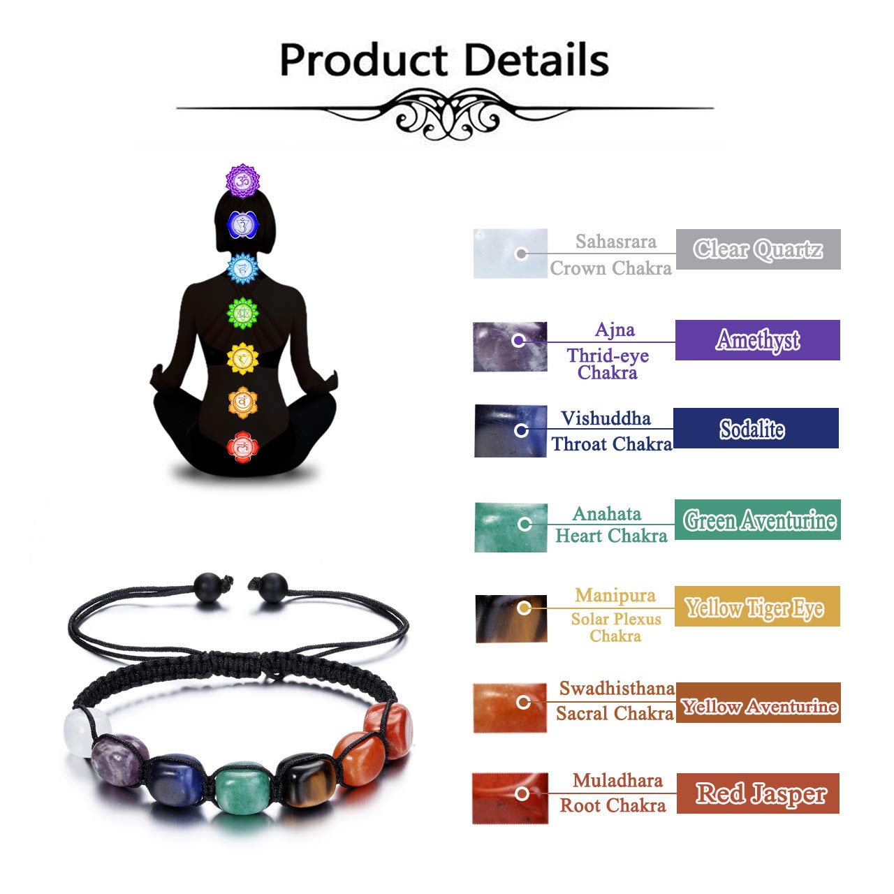 Top Plaza 7 Chakra Stone Yoga Bracelet Reiki Healing Crystal Natural Gemstone Braided Rope Bracelets for Women Men