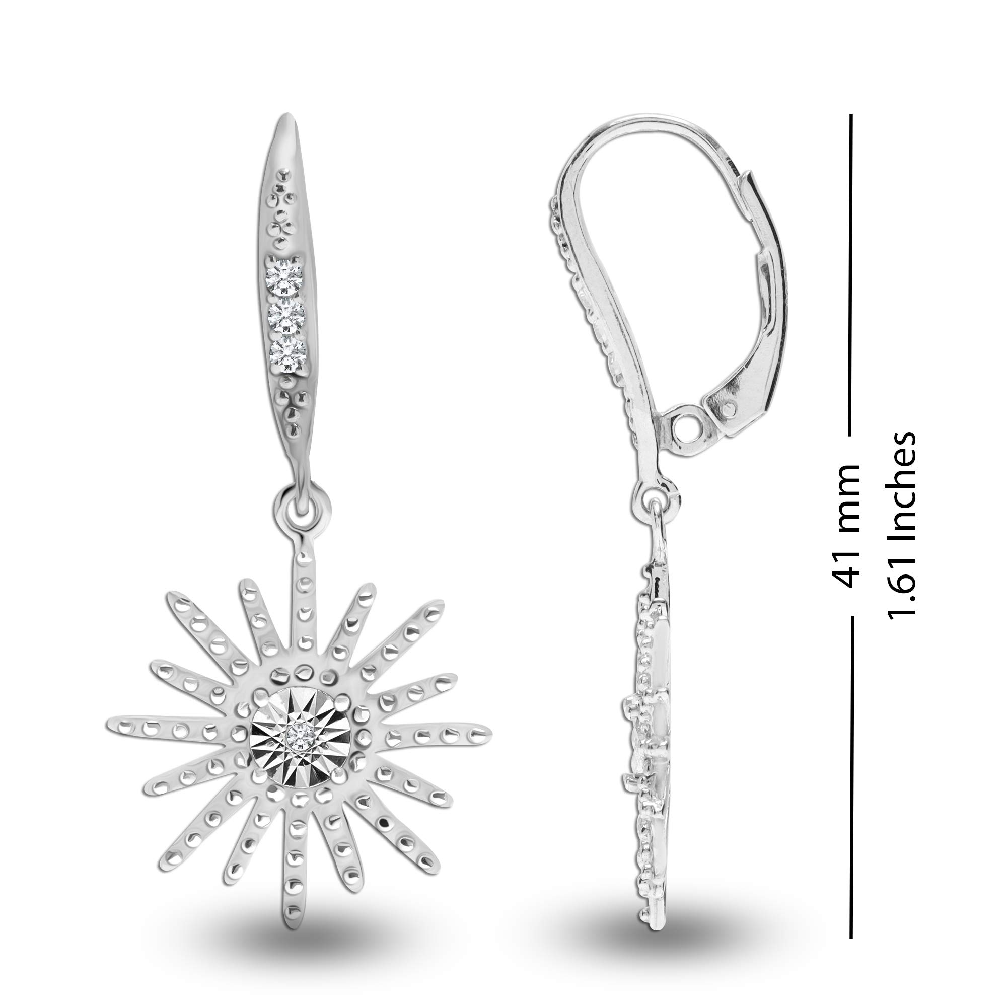 Lecalla 925 Sterling Silver Jewelry 0.14 Carat Diamond Starburst Dangle Earrings for and Women