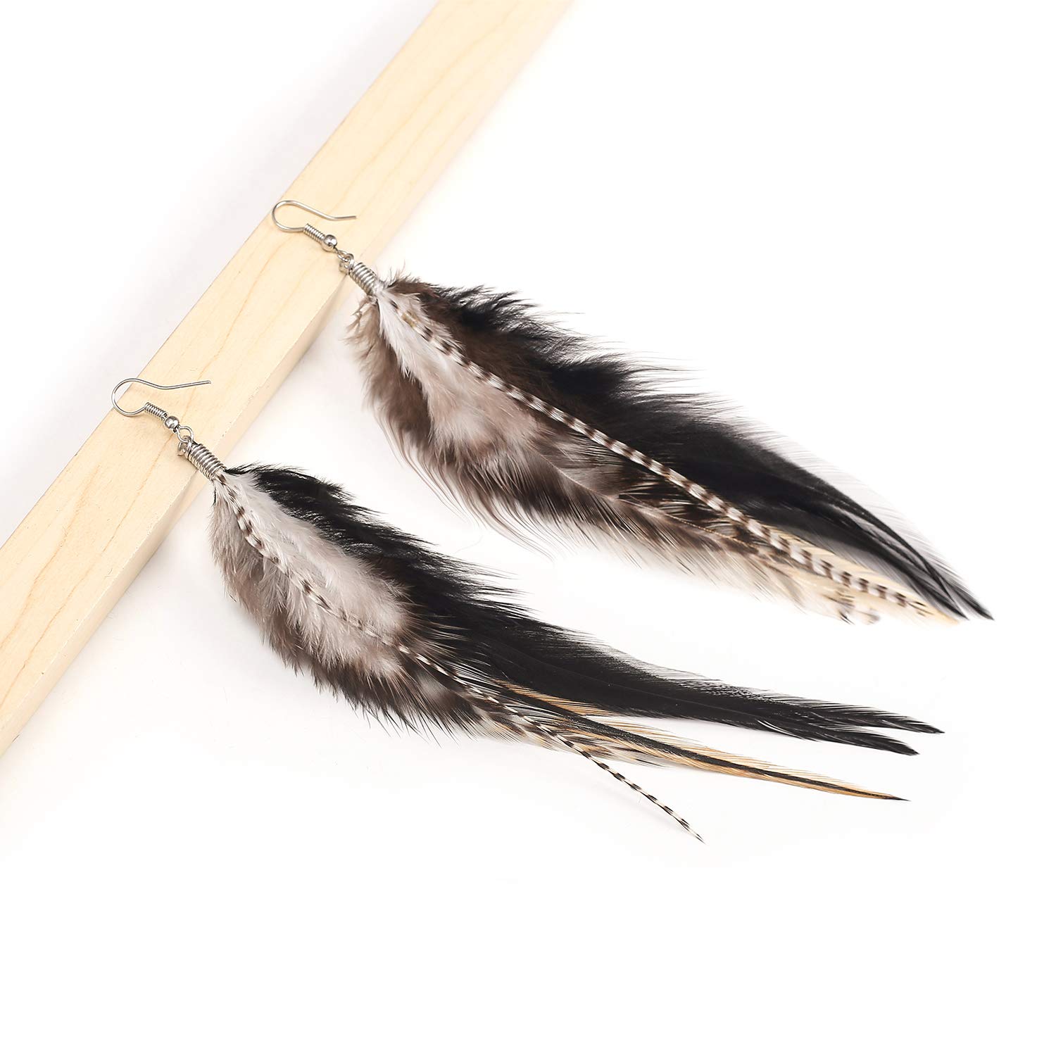 lureme Bohemian Multicolor Pheasant Feathers Dangle Earrings Handmade Natural Feather Earrings (er006314-6)