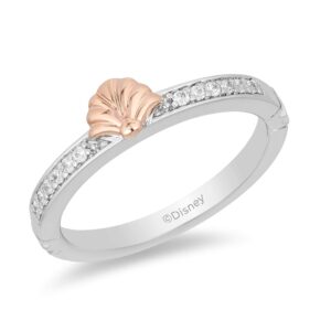 jewelili enchanted disney fine jewelry sterling silver and 10k rose gold 1/10 cttw diamond ariel ring size 6