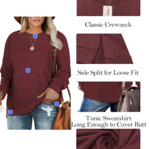 DOLNINE Plus Size Sweatshirts for Women 3X Side Slit Loose Tops Shirts Wine Red-24W