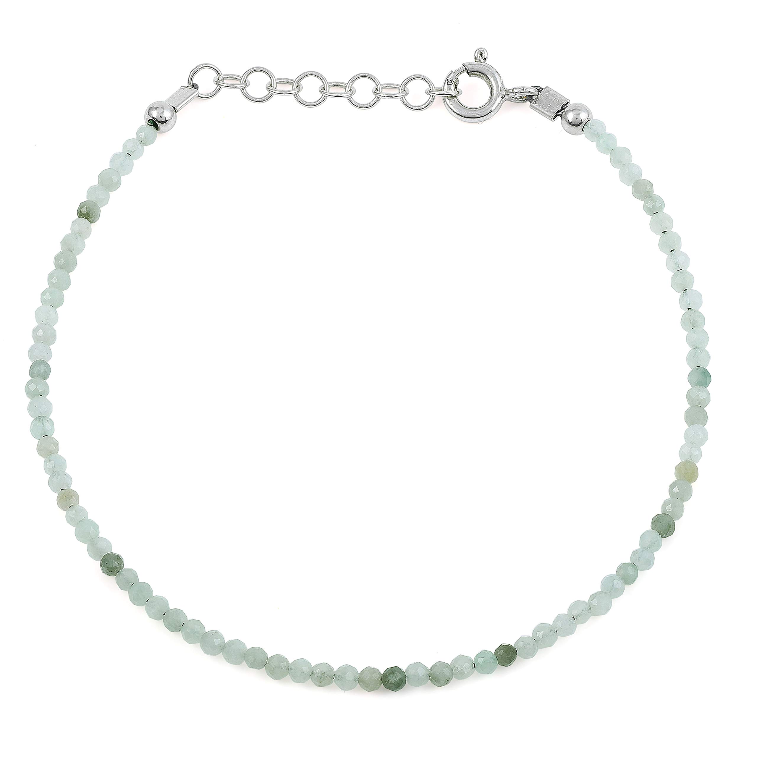 Jade Bracelet - Natural Burnish Jade Bracelet For Women With 925 sterling silver chain Handmade Natural Gemstone Beads Bracelet For Her - 22cm