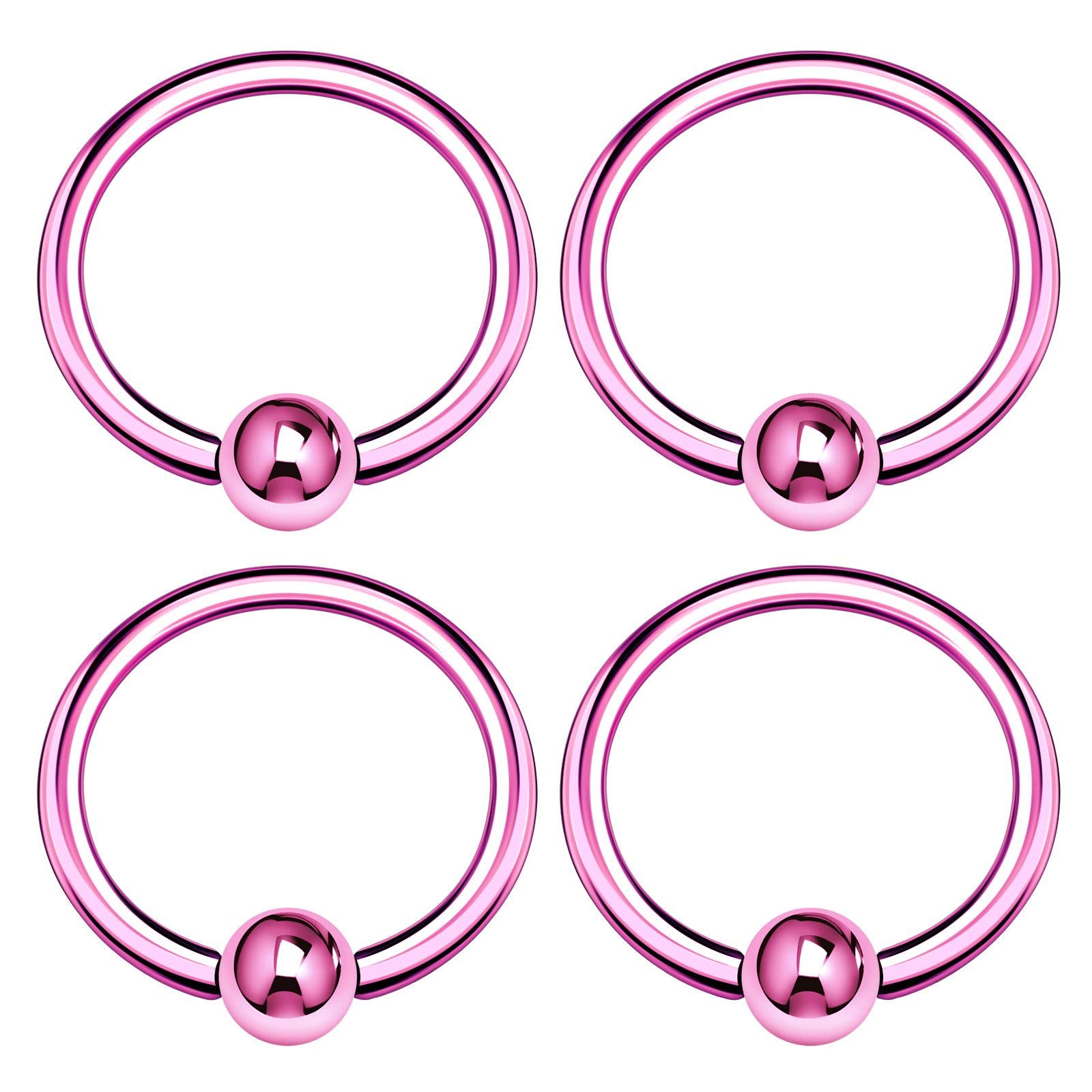 4PCS Anodized Pink BCR Earrings 14g 1.6mm 3/8 10mm 4mm Ball Cartilage Tragus Septum Earrings Eyebrow Piercing Jewelry 7705