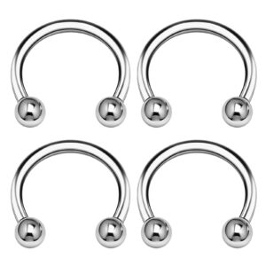 kjm fashion 4pcs surgical steel horseshoe ring 16g 1.2mm 7/16 11mm 3mm ball septum nose tragus eyebrow earrings lip piercing jewelry 7545