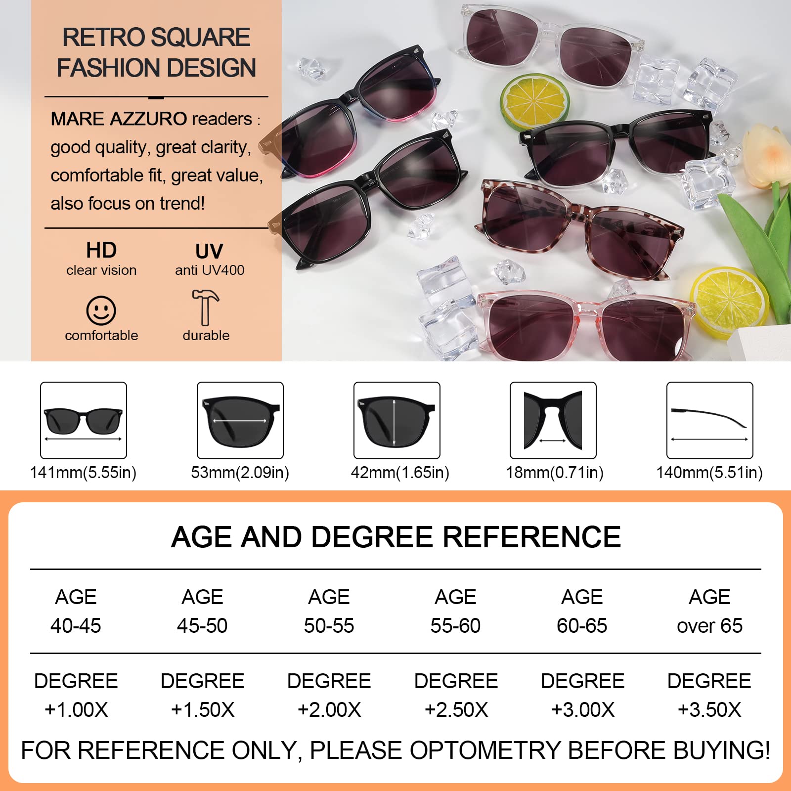 MARE AZZURO Reader Sunglasses for Women 0.50 0.75 1.00 1.25 1.50 1.75 2.00 2.25 2.50 2.75 3.00 3.25 3.50 3.75 4.00 (Leopard, 2.00)