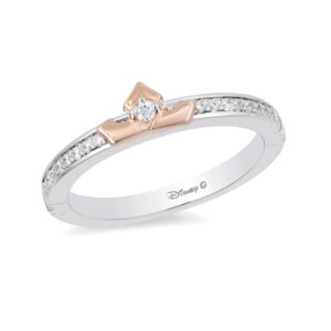 Jewelili Enchanted Disney Fine Jewelry Sterling Silver and 10K Rose Gold 1/10 Cttw Diamond Aurora Tiara Ring Size 8